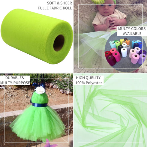 Lime Green Tulle Fabric Rolls 6 Inch by 100 Yards (300 feet) Fabric Spool Tulle Ribbon for DIY Tutu Bow Halloween Decorations Baby Shower Birthday...