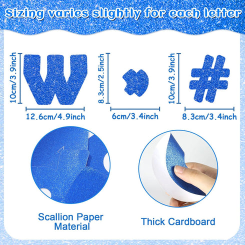 260Pcs Glitter Blue Bulletin Board Letters for Classroom 4” Letter Combo Pack Set Numbers Alphabet Poster Board Punctuation Symbol Cutout with Adh...