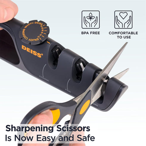 Deiss PRO Knife Sharpener With Adjustable Angle Knob - Handheld Manual Knife Sharpeners for Kitchen Knives, Scissors Sharpener, Pocket Knife Sharp...