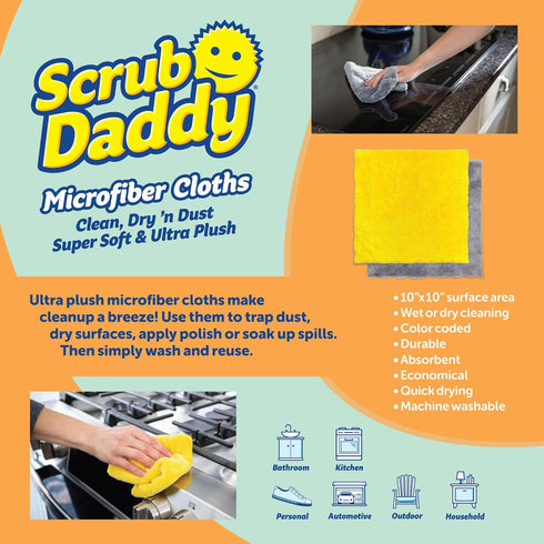 Scrub Daddy 10-Piece Microfiber Towel Set - Gentle Microfiber Cleaning Cloths - Replace Wash Cloths & Cleaning Rags with Lint Free Cloth - Streak-...