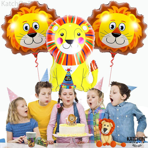KatchOn, Lion Balloons for Birthday Party - Giant 30 Inch, Pack of 3 | Lion Foil Balloon, Lion Party Decorations | Lion Mylar Balloon, Lion Decora...