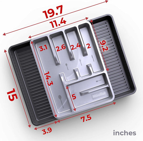 Mueller Flatware Kitchen Drawer Organizer, 19.7" x 15" Silverware Organizer, 6 Compartments, Heavy-Duty, Cutlery Tray for Utensils or Stuff, Dinin...