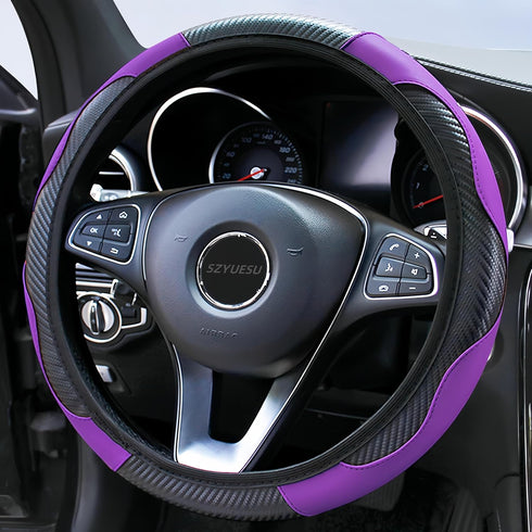 Car Steering Wheel Cover, 15 inch Microfiber Leather Carbon Fiber Soft Anti-Slip Breathable, Universal Size Elastic Car Accessory for Most Cars (P...