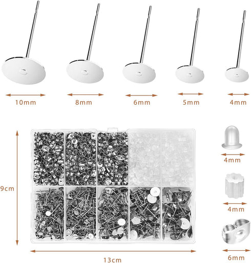 VERACT Earring Posts and Backs, 2000Pcs Hypoallergenic Earring Studs for Jewelry Making Kit and Butterfly Earring Backs and Rubber Earring Backs w...