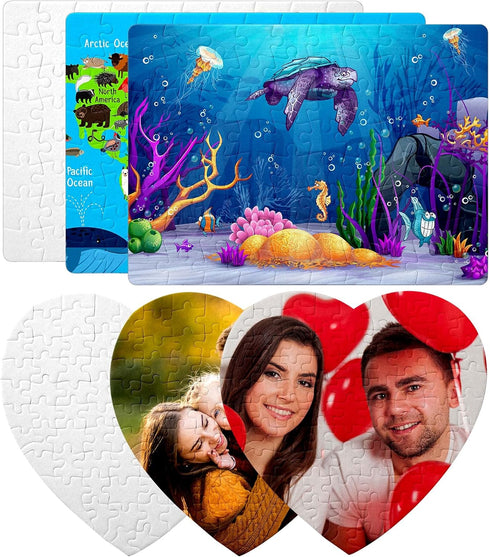 6 Sets Sublimation Puzzle Blanks in Rectangle Heart, Blank Sublimation A5 Jigsaw Puzzle for Kids, Sublimation Blanks Products for Heat Press DIY C...