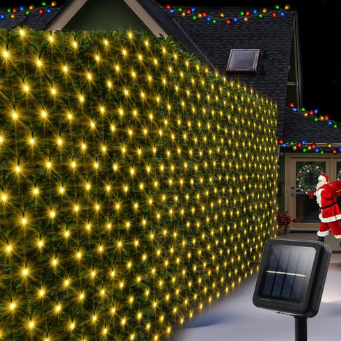 Net Lights Solar Powered, 100 LED 5Ft x 5Ft Bush Net Light Outdoor Mesh Lights Auto On/Off 8 Modes for Tree Fence Backyard Bush Decor (Warm White)...