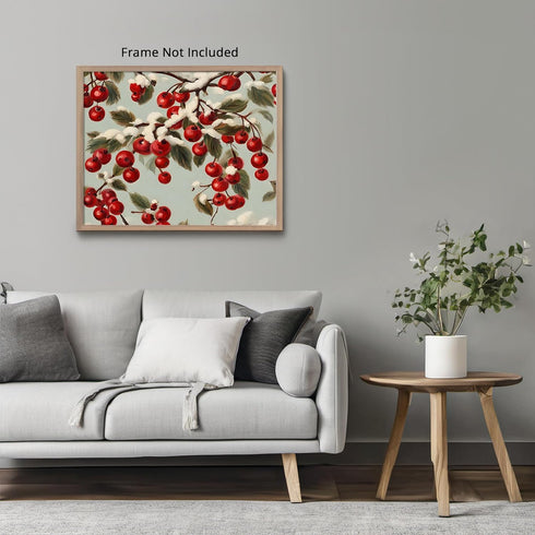 Posterizer 1 pcs-berries in snowy winter scene-oil painting style -8-Holiday Poster Collection-Landscape & Nature Art-Living Room Bedroom Decor- u...