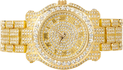 Techno Pave Mens 45mm Iced Diamond Roman Dial Watch...
