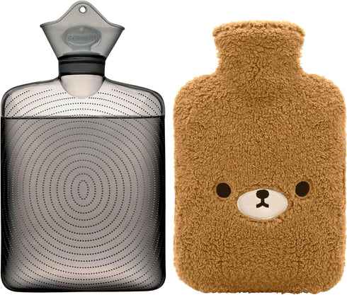 samply Hot Water Bottle with Cute Fleece Cover, 2Liter Water Bag for Hot and Cold Compress, Hand Feet Warmer, Neck and Shoulder Pain Relief, Brown...