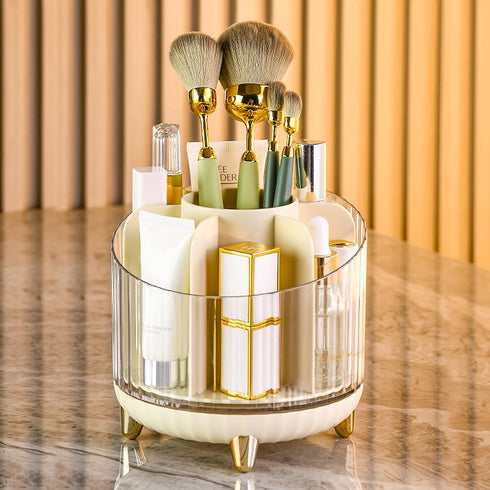 Makeup Brush Holder, 360 Rotating Cosmetics Makeup Brush Organizer with 7 Compartment, Makeup Organizer for Vanity, Home Office Supplies Storage C...