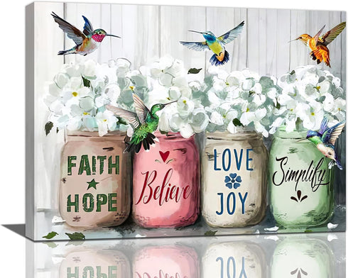 Farmhouse Flower Bathroom Wall Art Motivational Inspirational Quotes Pictures Wall Decor Hummingbird Canvas Artwork Painting Framed Poster Print f...