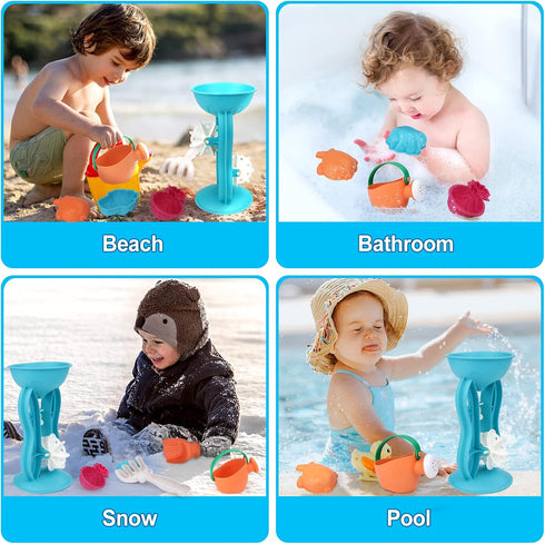 deAO Kids Beach Sand Toys Set Wheat Straw Material Sand Water Wheel Beach Molds Beach Shovel Rake & Watering Can Tool Kit Snow Toys Travel Outdoor...