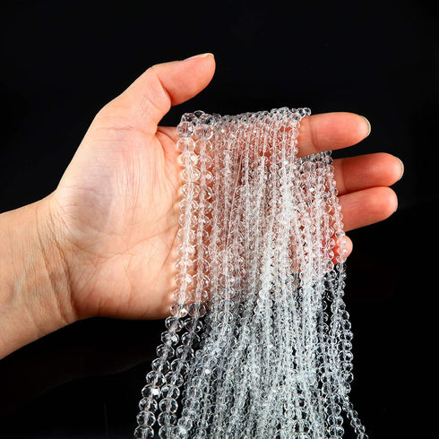 WILLBOND 1900 Pieces Glass Crystal Beads 4/6/ 8 mm Clear Rondelle Glass Crystal AB Spacer Beads for Jewelry Making DIY Craft Project Supplies, 15 ...