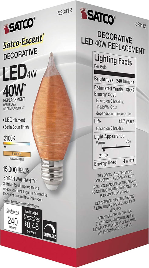 Satco 4.38 Inch 4W C15 LED Medium Base Replacement Lamp...