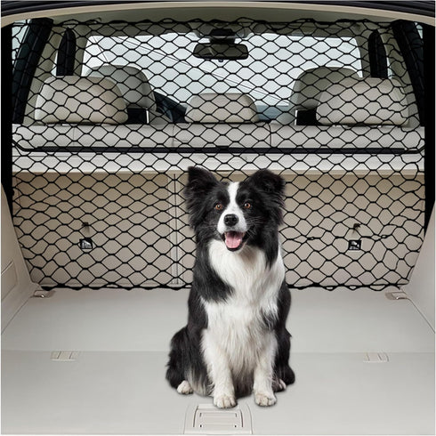 Dog Barrier for Car SUV, 47" Dog Net with Metal Hooks, Stretchable Mesh Cargo Net, Car Divider Dog Gate for Driving Safely with Children & Pets, U...