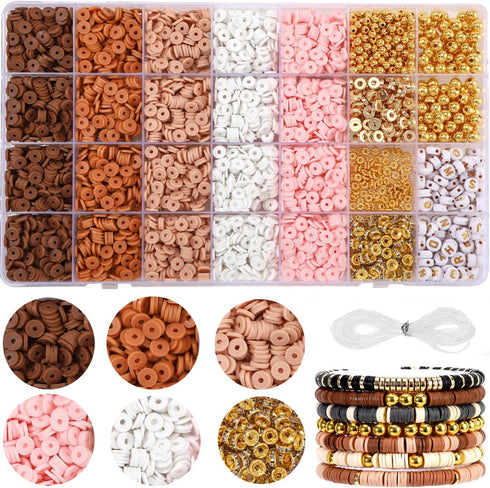 5300+ Clay Beads Bracelet Making Kit Friendship Gold Beads Letter Beads Heishi Beads Polymer Clay Beads Jewelry&Bracelet Making Kit for Teen Girls...