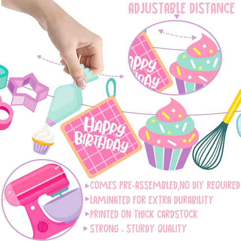 Baking Birthday Party Banner Little Bakers Birthday Decoration Macaron Party Banners Baking Birthday Party Decoration for Girls Cooking Baby Showe...