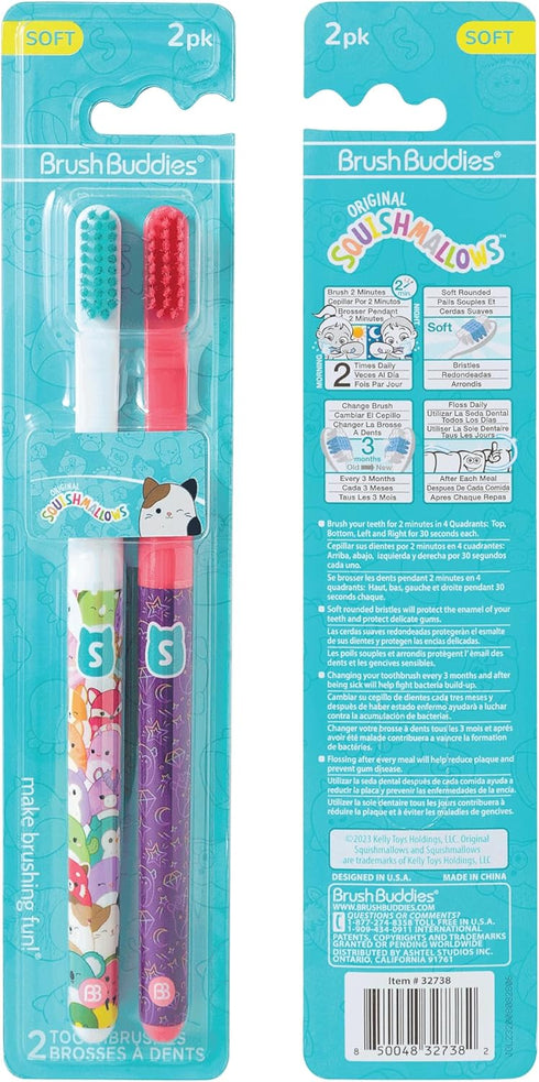 Brush Buddies Squishmallows Assorted Manual Toothbrushes, Soft Toothbrushes, Toothbrushes for Kids and Adults, 2PK...