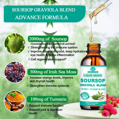 Soursop Bitters Liquid, Soursop Oil Organic Extract Multivitamin Drop w. Sea Moss Elderberry, Botanical Soursop Living Bitters, Unrefined Soursop ...