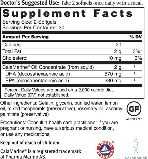 Dr. Sinatra Clinical Grade CalaMarine Omega-3 Supplement with DHA and EPA for Brain, Heart, and Eye Health (60 softgels)...