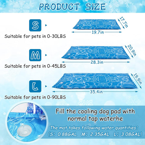Dog Cooling Mat Water Injection Pet Cooling Pads Dogs & Cats Pet Cooling Blanket for Outdoor Car Seats Beds (Small(18IN* 20IN), Ocean Blue)...