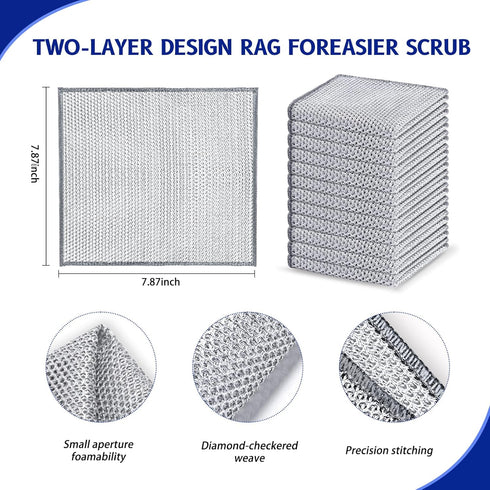 Wangjinpeng 8 pcs Wire Dishwashing Rag for Wet and Dry, Non Scratch Wire Dishcloth, Multipurpose Kitchen Cleaning rags for Cookware, Sinks, Dishes...
