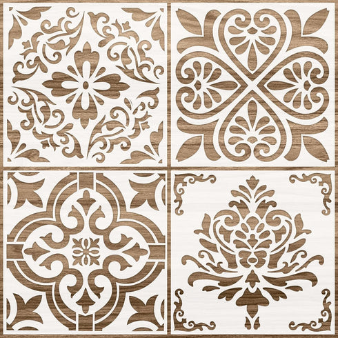 4 Pieces Reusable Tile Stencil 12 x 12 Inches Wall Templates Tile Pattern Stencil Drawing Templates for DIY Scrapbooks Wall Floor Home Decors (Flo...