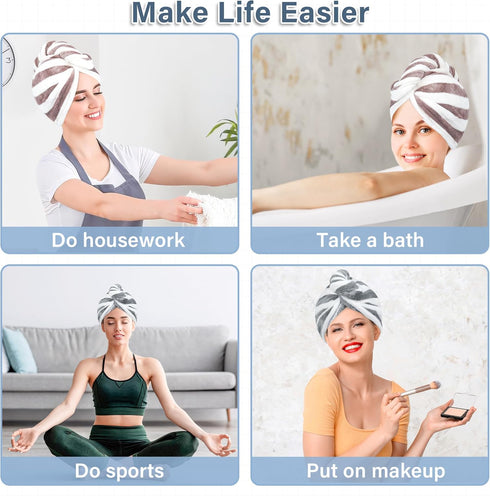 Microfiber Hair Towel Wrap, Quick Dry Hair Turbans with Button, Ultra Soft Thickening Coral Fleece Dry Hair Cap, Anti Frizz Hair Turban Towel for ...