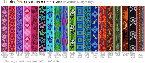Martingale Large Dog Collar by Lupine 1" wide El Paso design adjusts 19" to 27"...