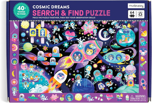 Mudpuppy Cosmic Dreams – 64 Piece Search & Find Jigsaw Puzzle Featuring Cats in A Whimsical Outer Space Wonderland and Over 40 Hidden Images to Fi...