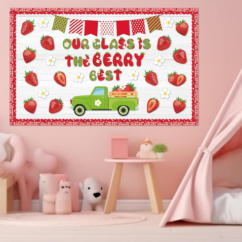 Strawberry Bulletin Board Decorations Set Red Plaid Strawberry Flower Daisy Bulletin Boards Decoration Summer Classroom Strawberry Paper Cutouts f...