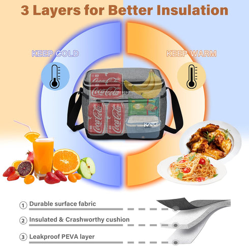 Tirrinia Insulated Lunch Box for Men/Women, Leakproof Lunch Bag for School Work, Large Lunch Tote Kids Boys Girls Student Back to School, Soft Coo...