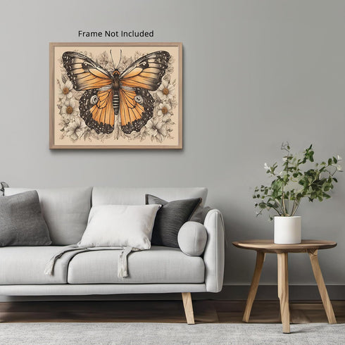 Posterizer 1 pcs- beautiful butterfly in the middle of white flowers-Art for Animal Lovers-Floral Botanical Art- Gift for Men Women Teens-Decor fo...