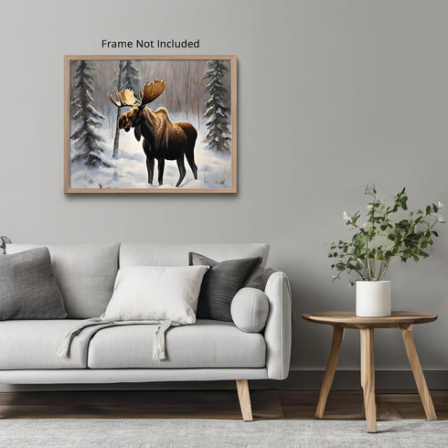 Posterizer 1 pcs-beautiful moose in snowy winter nature 1-Art for Animal Lovers-Landscape & Nature Art-Decor for Home & Office- unframed wall art...