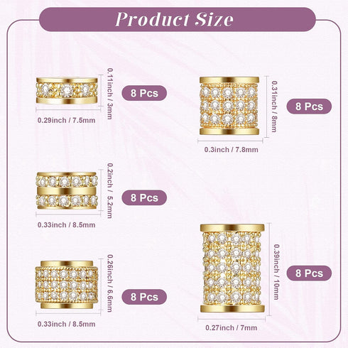 Yinkin 40 Pieces Zircon Rhinestone Beads Tube Column Pave Bead Charms Cubic Zirconia Big Hole Spacer Jewelry Bracelet Connector Crystal for DIY(Go...