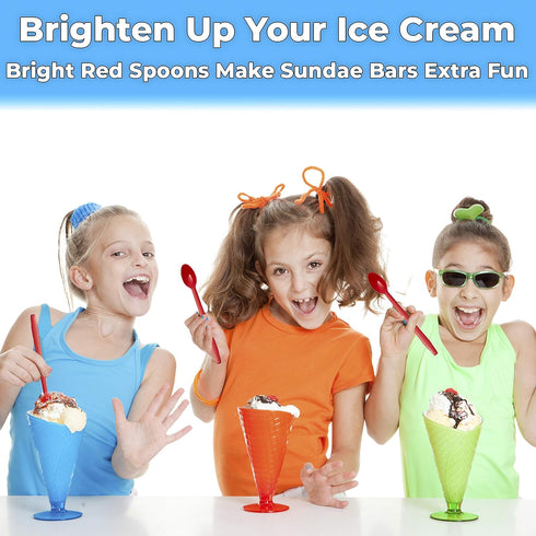 Extra Long, Sturdy Red 8in Premium Sundae Spoons 50ct. Heavy Duty Disposable Plastic Utensils for Ice Cream, Milkshakes, Tea and Floats. Best Stir...