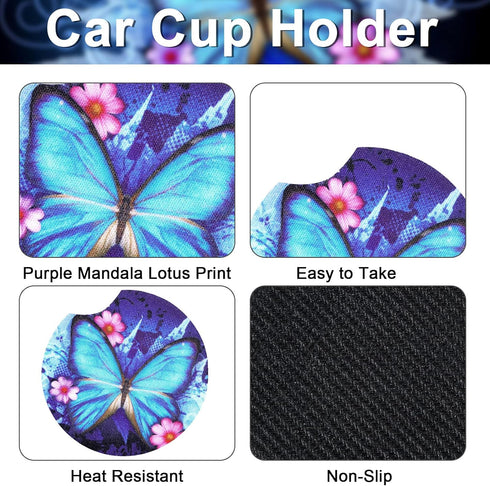 Butterfly Steering Wheel Cover Women Car Accessories Set with Car Cup Pad and Keyring Bracelet Butterflies Design Comfort Grip Steering Wheel Cove...