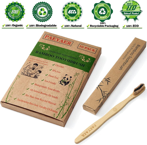 20 Count Bamboo Toothbrushes (Soft+Medium), Natural Wood Toothbrushes Bulk, Eco-Friendly, BPA Free, Biodegradable & Compostable Charcoal Wooden - ...