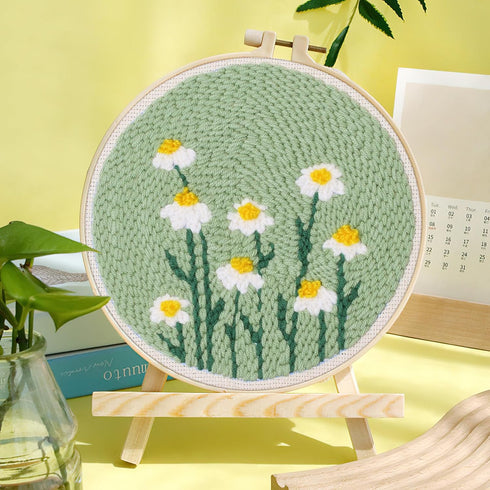 JSRQT Punch Needle Embroidery Starter Kits,Rug Hooking Kit for Kids and Adults Beginners,Handcraft Punch Needle Kits with Embroidery Hoops,Flowers...