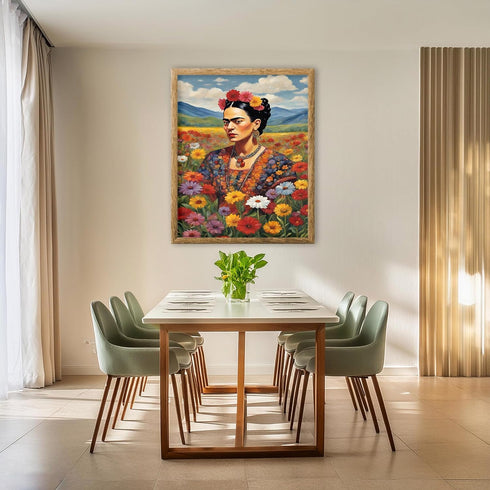 Posterizer 1 pcs- Frida Kahlo inspied art in the flower field-Famous Figures Art Collection-Floral Botanical Art- Living Room Bedroom Decor- unfra...