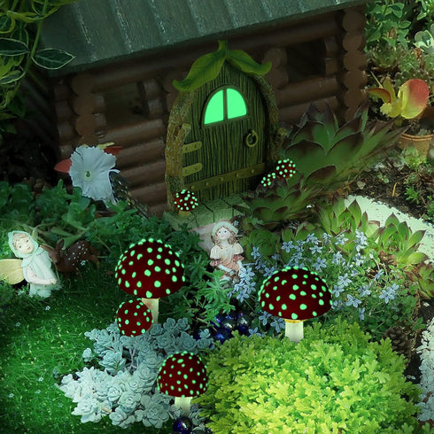 Fairy Door and Mushrooms for Garden, Glow in The Dark Fairy Garden Decor Accessories, Fairy Wild Garden Accessories Resin Miniature Garden Accesso...