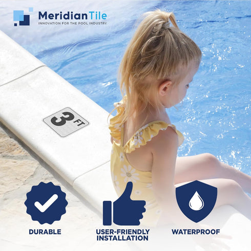 Aquatic Custom Tile, 3FT Pool Depth Markers, 6x6 Inches Vinyl Pool Stickers, Swimming Pool Number Markers, Pool Safety Signage, Adhesive Pool Dept...