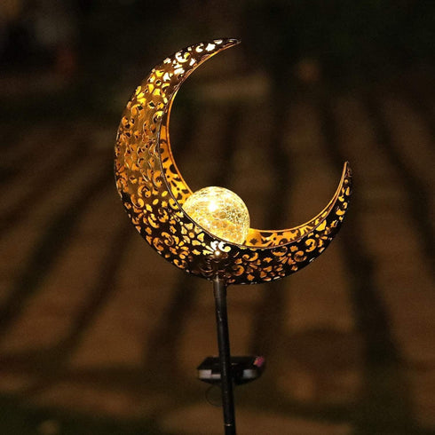 Garden Solar Light Outdoor Decorative, Moon Crackle Glass Globe Stake Metal Lights?Waterproof Warm White LED for Pathway, Lawn, Patio, Yard...