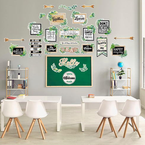 26 Pieces Eucalyptus Classroom Bulletin Board Set Classroom Positive Sayings Accents Inspirational Cutouts Motivational Gallery Signs for Back to ...