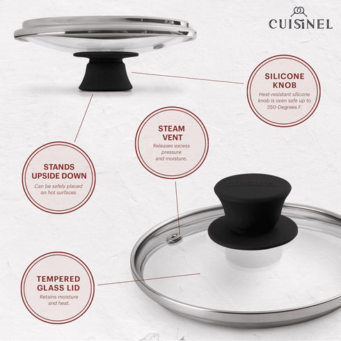Glass Lid with Steam Vent Hole - 6"-Inch/15.24cm - Compatible with Lodge Cast Iron Skillet Pan - Fully Assembled Universal Replacement Cover - Tem...