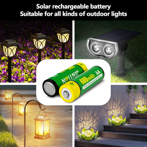 JINTION Rechargeable Ni-MH AA Batteries, Double A High Capacity 1.2V Pre-Charged 600mAh Battery for Solar Lights, String Lights, Remotes, Wireless...