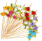 Minisland Multicolor Rose Flower Cocktail Picks, 4.7 Inch Long Bamboo Fancy Toothpicks for Appetizers, Bridal Shower Wedding Valentines Party Food...