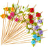 Minisland Multicolor Rose Flower Cocktail Picks, 4.7 Inch Long Bamboo Fancy Toothpicks for Appetizers, Bridal Shower Wedding Valentines Party Food...