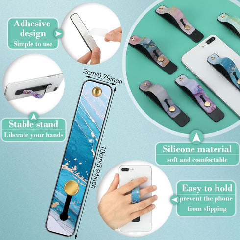 6 Pieces Phone Strap Grip Holder Finger Cell Phone Grip Telescopic Stand Universal Kickstand for Most Smartphones (Bright Marble)...