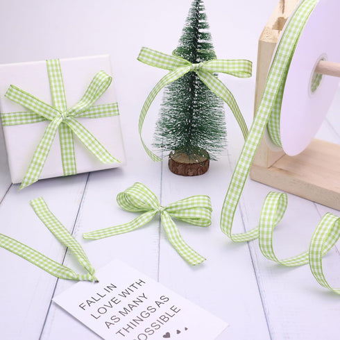 IDONGCAI Gingham Ribbon 3/8" x 50Yards Checkered Plaid Lace Ribbon for Crafts Gift Wrapping (Green)...